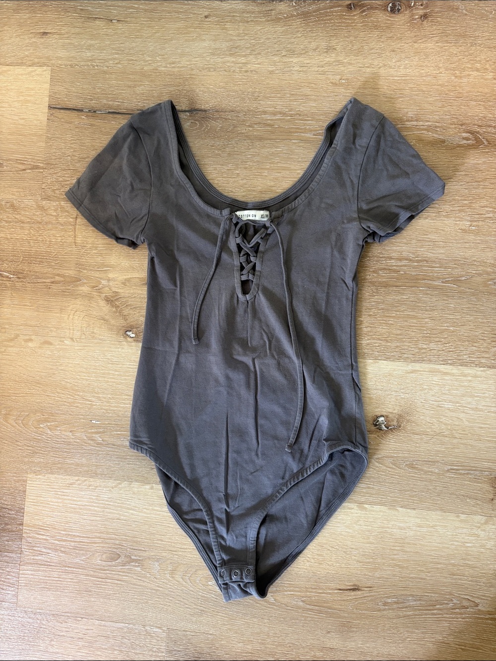 Cotton On Gray Lace-Up Scoop Neck Bodysuit